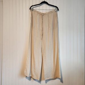 ZARA Tan Cream Crepe Euro Summer Drawstring Waist Wide Leg Pants Small